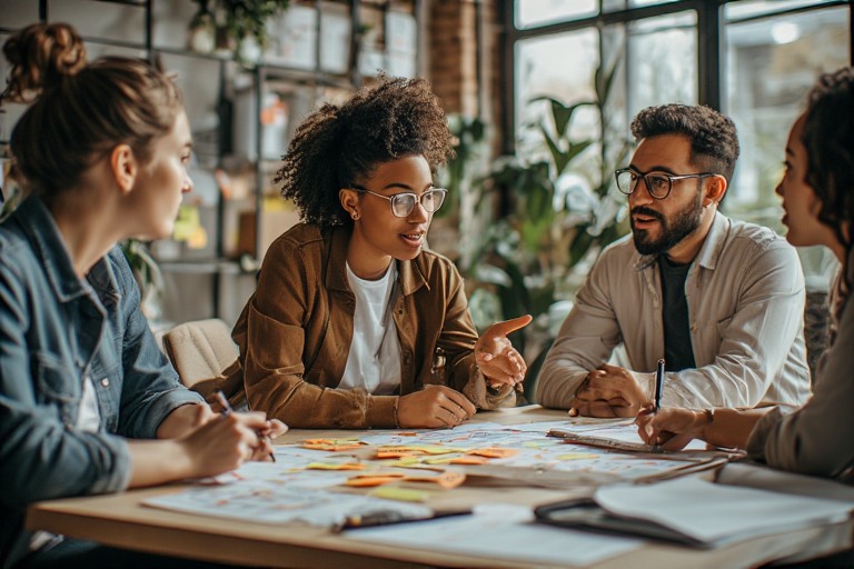 Diverse nonprofit team collaborating on human-centered design
